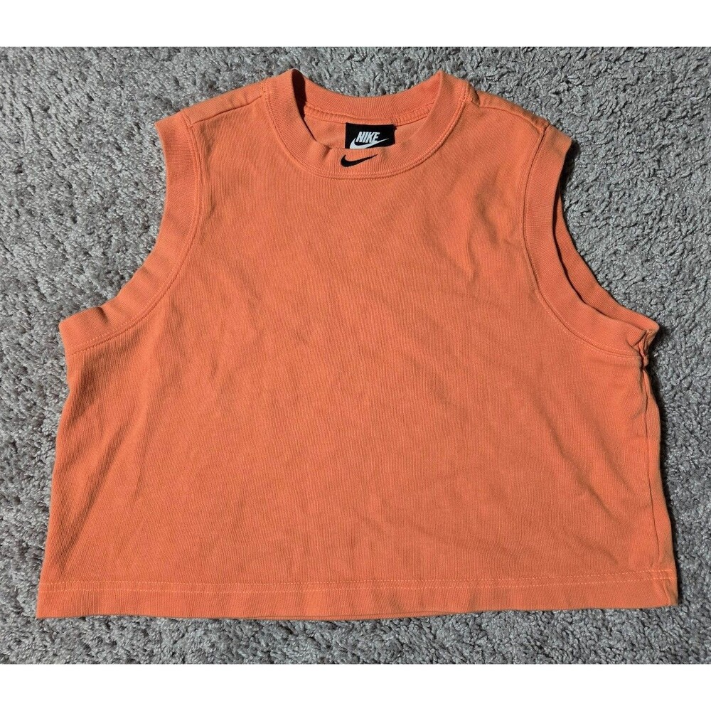 Nike Women's Sportswear Washed Retro Crop Tank Top Orange Black Women's Medium